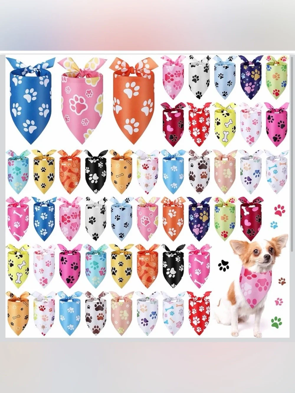 25 Pack of Paw Print Dog Bandanas Cute Footprint